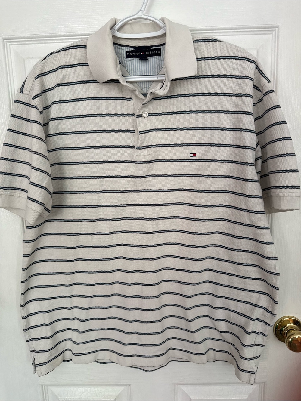 Tommy Hilfiger Men’s Cream Polo with Navy Stripe